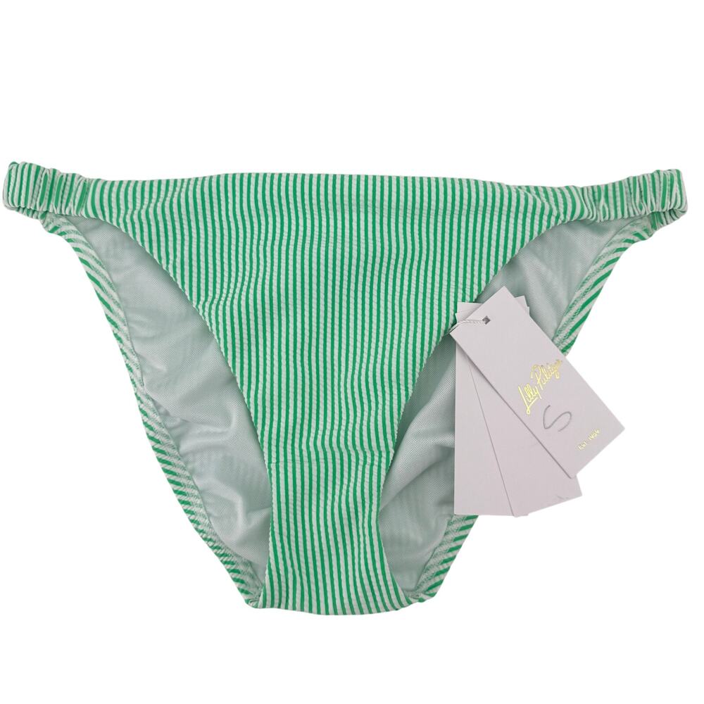 Lilly Pulitzer Mal Seersucker Bikini Bottoms Womens Sz 6 Green White Stripe